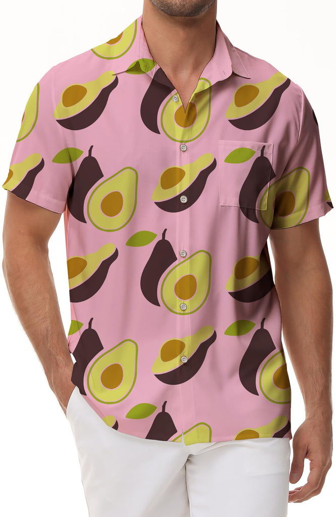 Summer avocado print Hawaiian shirt button down lapel men's everyday street style tops