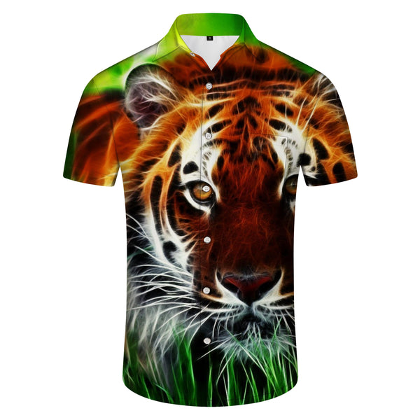 
Camisa de playa de manga corta para hombre a la moda, camisa hawaiana con estampado 3D de tigre, camisa informal con botones para hombre
                