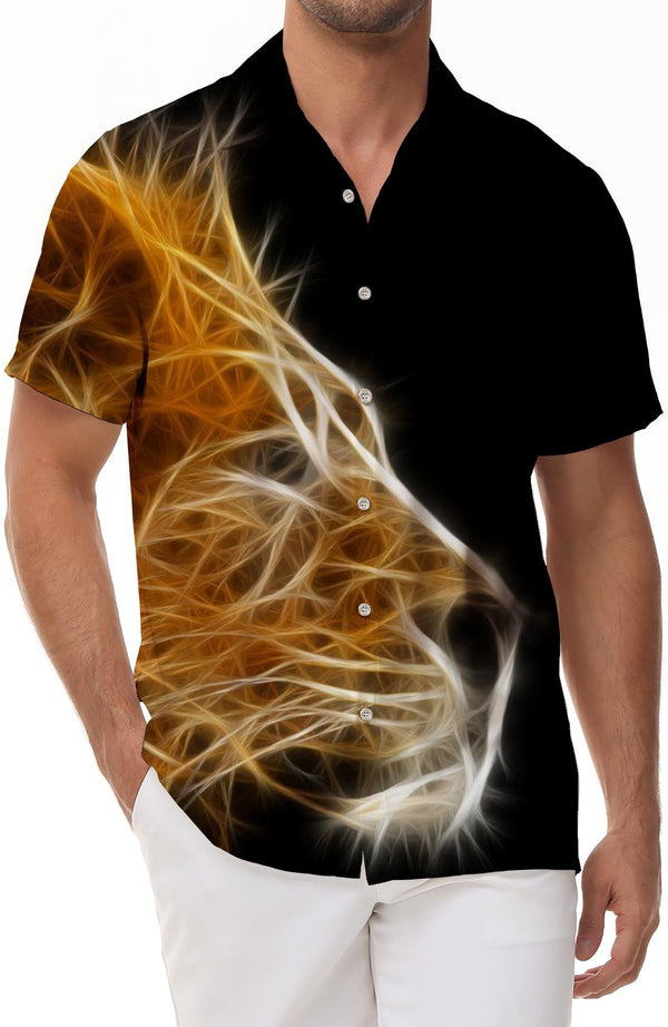 Super cool pattern black abstract hawaiian button down lion print sleeve shirt top casual mens clothing casual