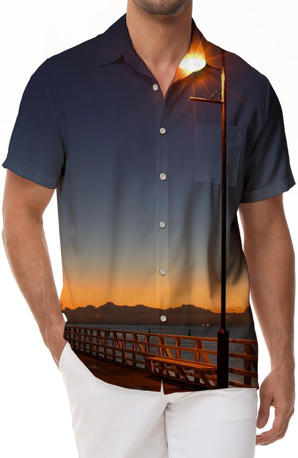 Men's casual loose button-down lapel fun Hawaiian lapel short sleeves outdoor street simple style