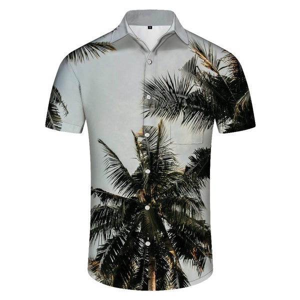
Tropical coconut leaf holiday beach shirt short sleeve summer fashion short sleeve button-down Hawaiian lapel pocket short sleeve shirt men's
                