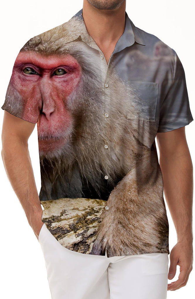 Monkey Animal Hawaiian Pattern Fashion Retro Short Sleeve Shirt Beach Seaside Fashion Tropical Four Seasons Casual Short Sleeve Shirt Loose Men's Short Sleeve Shirt Style