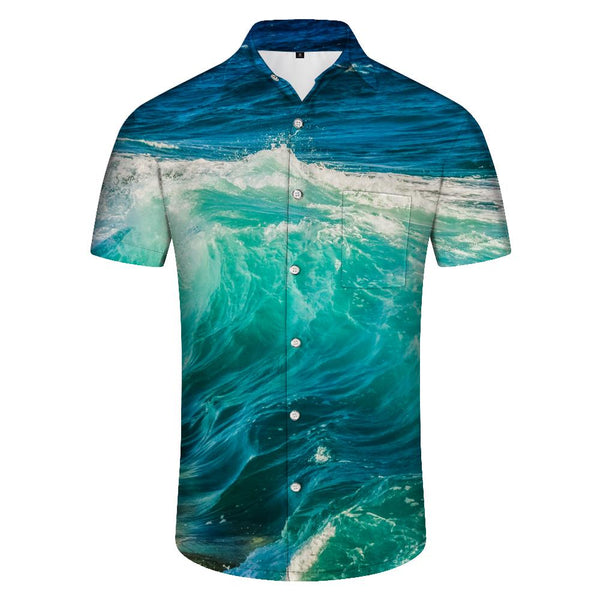
Ocean Wave Mens Casual Hawaiian Loose Print Beach Casual Short Sleeve Button Shirt Summer Beach Shirt
                