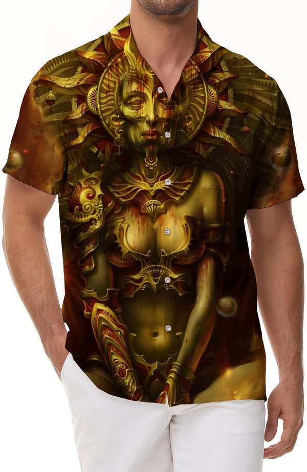 Funny abstract golden statue men's casual cool short-sleeved Hawaiian tropical fashion breathable short-sleeved shirt beach clothes