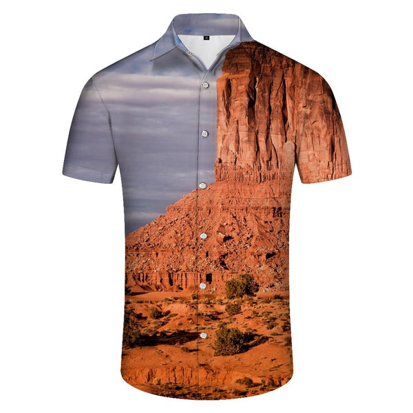 
Landscape men's casual short-sleeved digital printing button-down formal shirt summer Xiawei lapel Yi shirt fashion
                