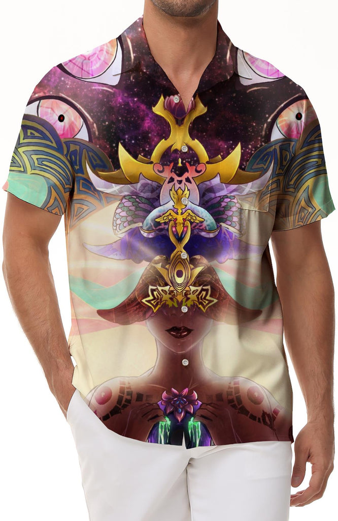 Japanese goddess tropical rainforest fashion comfortable breathable short-sleeved shirt summer top with pocket men's short-sleeved shirt casual button shirt trend