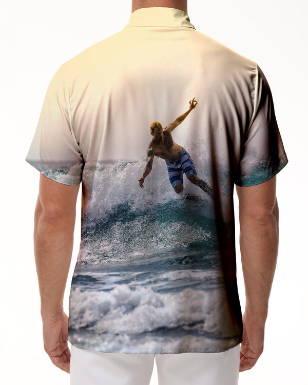 
Hawaiian cool surfing fun casual men's short-sleeved button-down lapel personalized tops loose pocket shirt summer
                