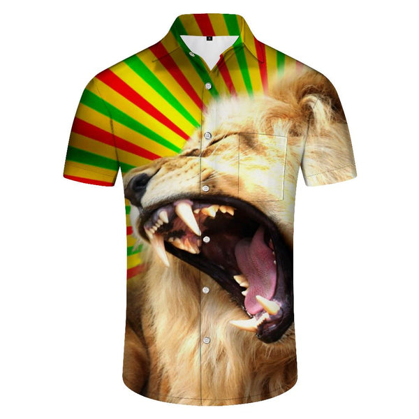 
Playground fun golden lion 3d print pattern four seasons summer leisure loose daily street Hawaiian shirt coconut seaside beach barbecue clothes
                