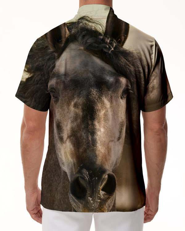 
Abstract button-down shirt horse long mane running galloping snow men's Hawaiian shirt short sleeve beach vacation travel
                