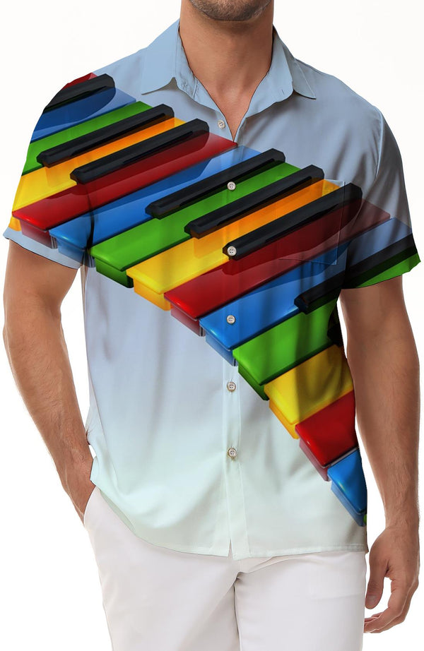 Men's Fashion Piano Guitar Print Shirt Short Sleeve Fashion Casual Summer 3D Printed Short Sleeve Shirt Musical Instrument