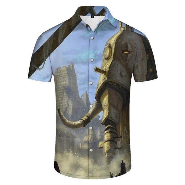 
African Wildlife Elephant Mens Short Sleeve Shirt Casual Button Summer Beach Shirt Classic Fit Top
                