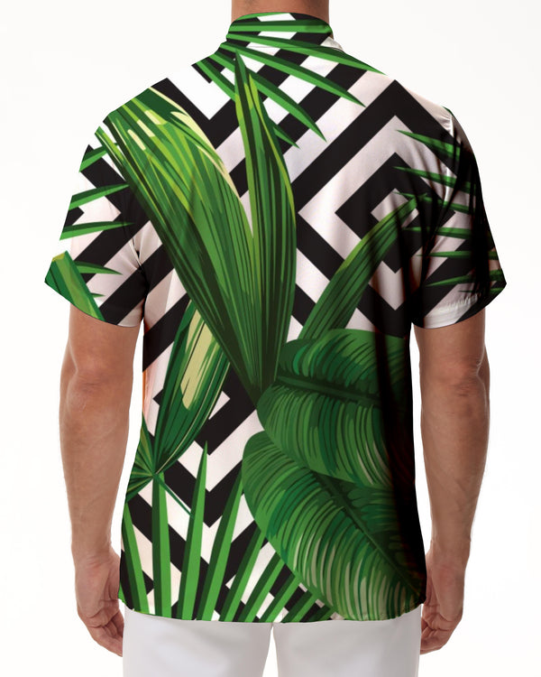 
Tropical Leaves Print Casual Summer Men's Button Shirt Short Sleeve Style Tops Hawaiian Seaside Shirt
                