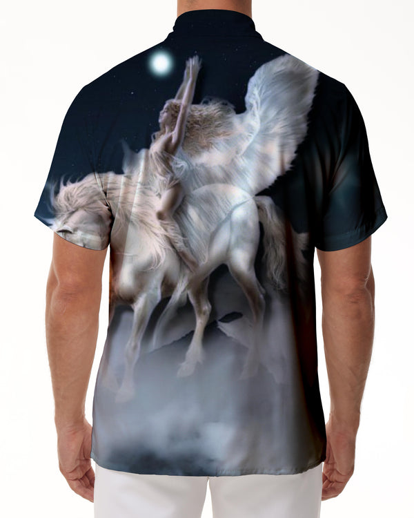 
Angel riding white flying unicorn magic design men's casual street loose short shirt tropical four seasons vacation top
                