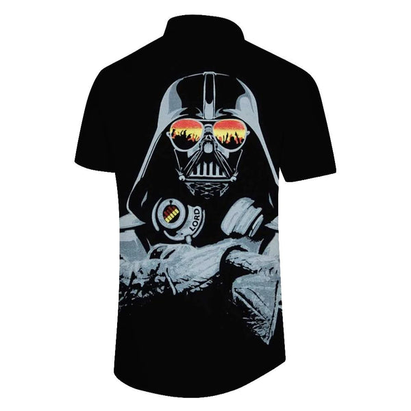 
Japanese general black print pattern men's retro classic vacation beach Hawaiian lapel pocket button short sleeve
                