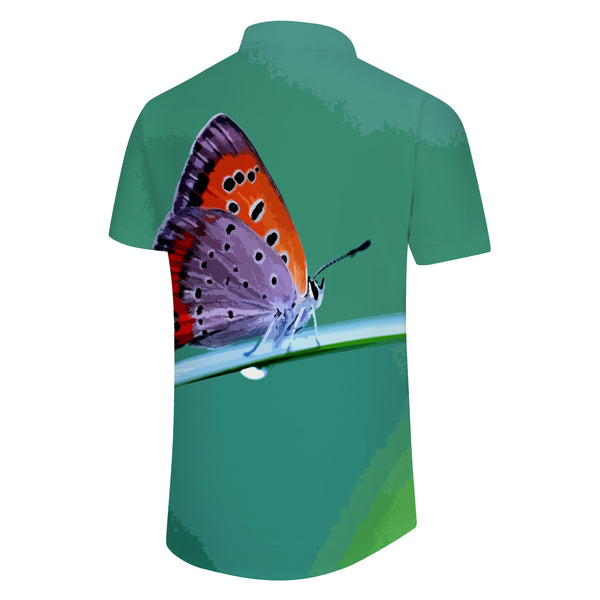 
Light green tree butterfly summer personality men's street shirt short sleeve casual summer beach wear
                