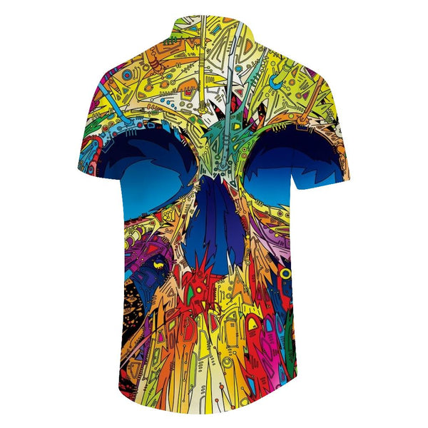 
Colorful digital printing men's casual shirt personality design skull shirt summer loose short sleeve fashion Halloween skull lapel button shirt top short sleeve
                