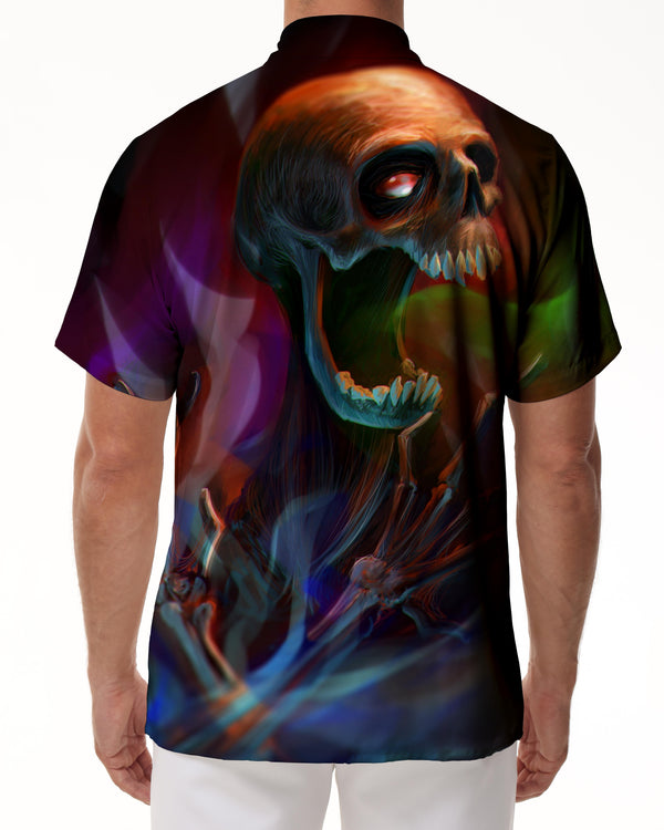 
I'm afraid 3D death skull print fashion lapel men's short sleeve outdoor street fashion daily casual tops
                