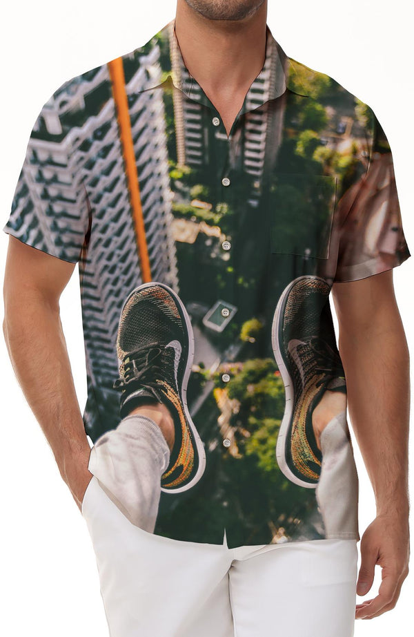 High Altitude Extreme Sports Digital Printing Men's Polyester Short Sleeve Shirt Tropical Hawaiian Button Clothing