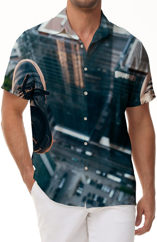 Building Men's Casual Shirt Short Sleeve Regular Fit Fashion Camping Beach Shirt Tops