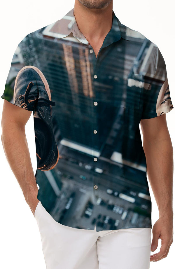 Building Men's Casual Shirt Short Sleeve Regular Fit Fashion Camping Beach Shirt Tops