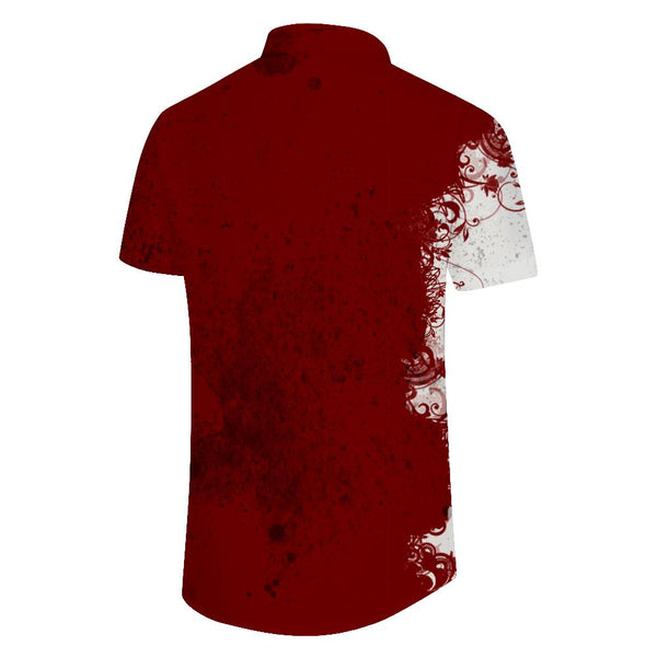
Dark Red Summer Tropical Hawaii Digital Print Men's Casual Button-Down Shirt Short Sleeve Summer Beach Shirt with Pockets
                