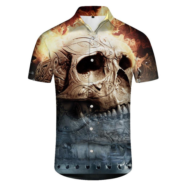 
Skull men's casual loose vacation 3d print casual button shirt Hawaiian cool style tops
                