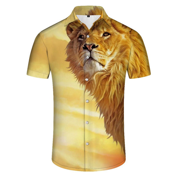 
Gold Wildlife King Lion Men's Short Sleeve Shirt Casual Button Summer Beach Shirt Regular Fit Tops
                