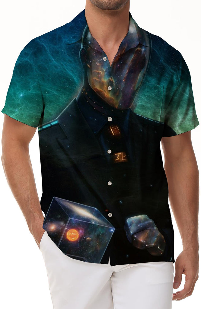 Surreal fantasy art space nature galaxy ocean men casual hawaiian button down pocket shirt beach shirt short beach summer