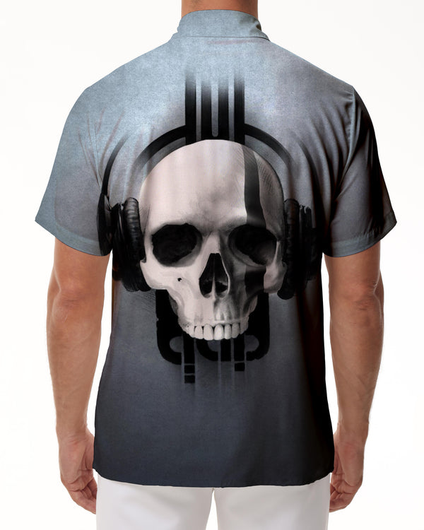 
Black and white skull music men's fashion casual short-sleeved shirt summer essential items
                