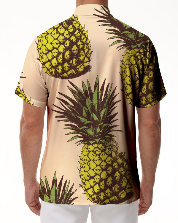 
Men's Short Sleeve Pineapple Print Button Casual Summer Cuban Beach Top with Pockets
                