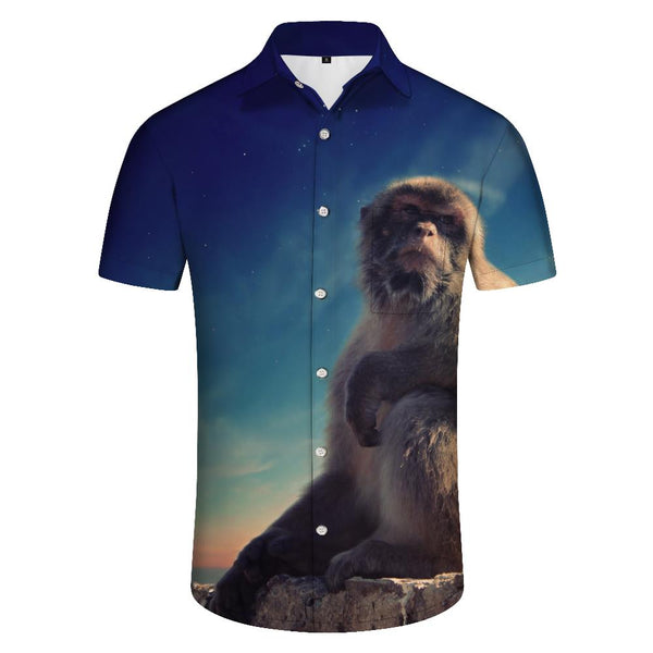 
Men's casual short-sleeved shirt with animal galaxy monkey pattern Hawaiian button-down tropical four seasons lapel pocket short-sleeved shirt beach wear
                