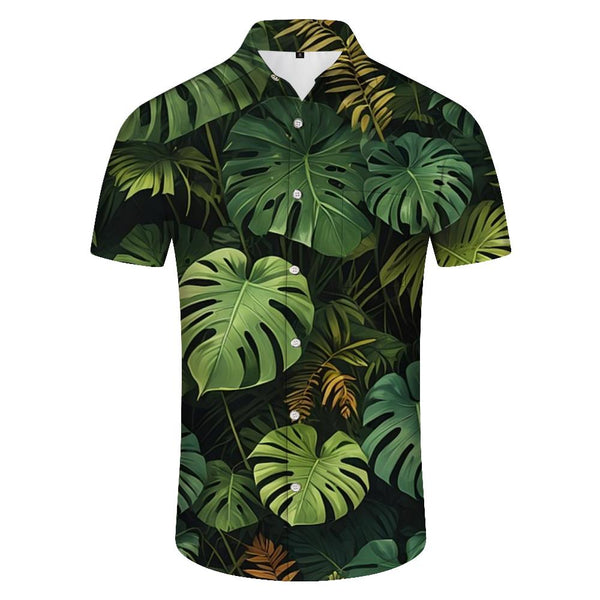 
Green Plant Leaf Button Lapel Hawaiian Men's Casual Loose 3D Digital Printed Short Sleeve Shirt
                