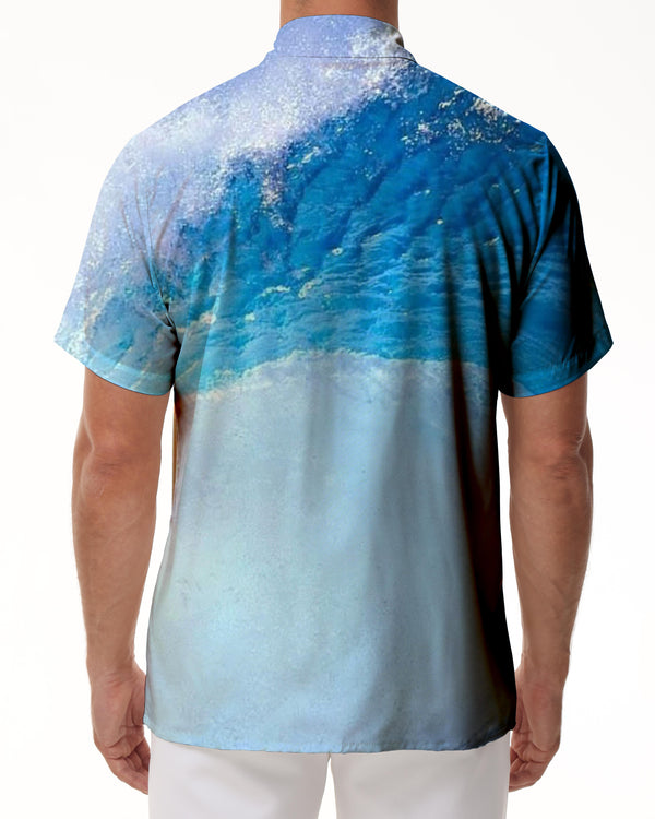 
Clear ocean street loose Hawaiian men's short-sleeved 3d print pattern button-down beach shirt gradient color
                