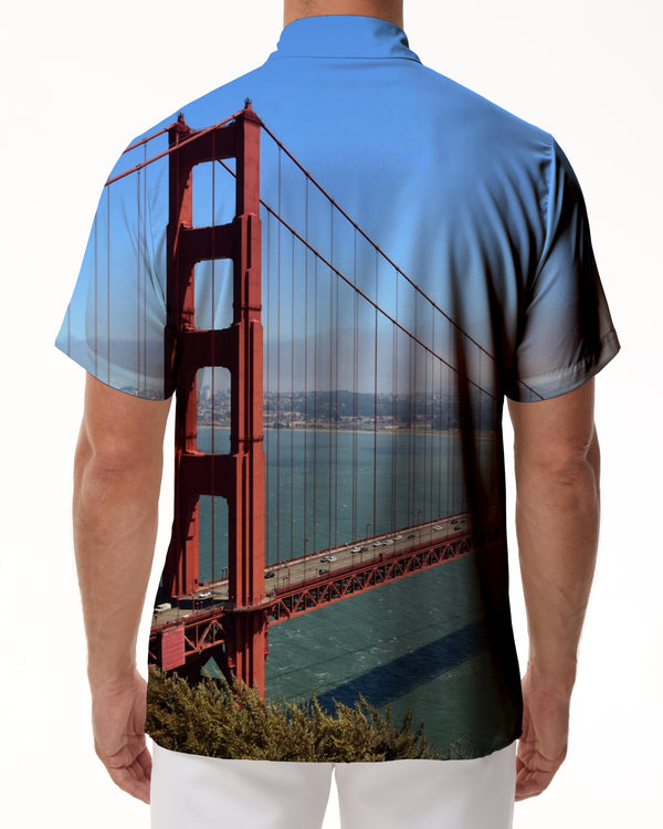
Spectacular red bridge shirt men's street fashion short-sleeved shirt Hawaiian button outdoor vacation fishing tropical style
                