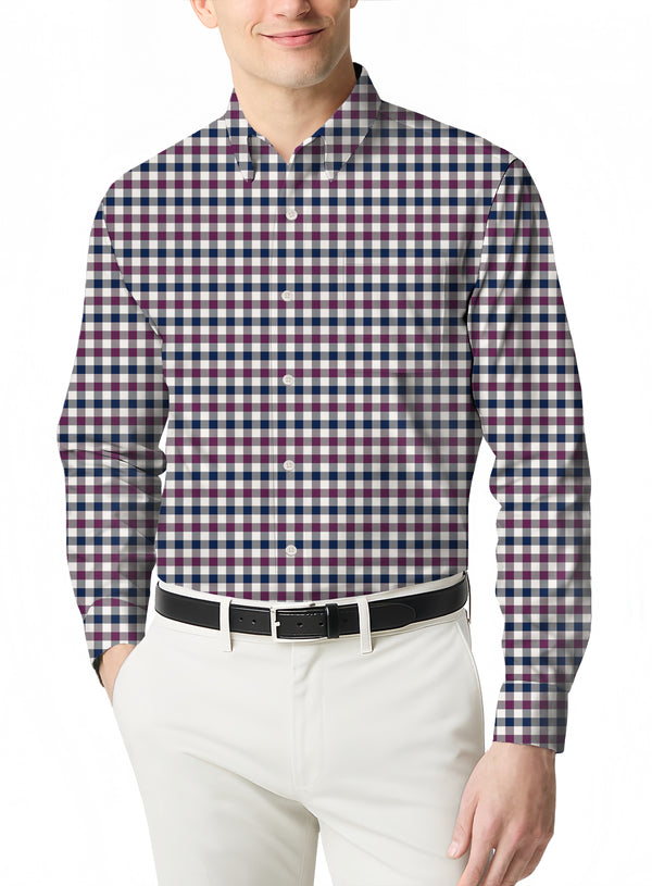 Men's Long Sleeve Polo with a Casual Micro Print