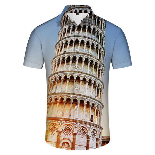 
Italian landmark Leaning Tower of Pisa men's shirt casual Hawaiian short sleeve casual suitable for street fishing
                