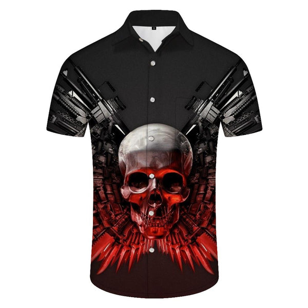 
Trendy casual 3D printed skull men's fashion tropical Hawaiian button-down lapel pockets fashion trend short sleeve tops retro
                