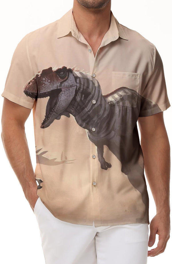 Sandstorm pattern ancient color dinosaur Tyrannosaurus Rex animal men's casual loose Hawaiian short-sleeved shirt tropical rainforest