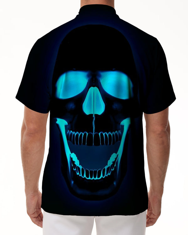 
Blue light funny 3d skull print Tropical summer men's short-sleeved shirt button lapel pocket short-sleeved shirt Hawaii
                