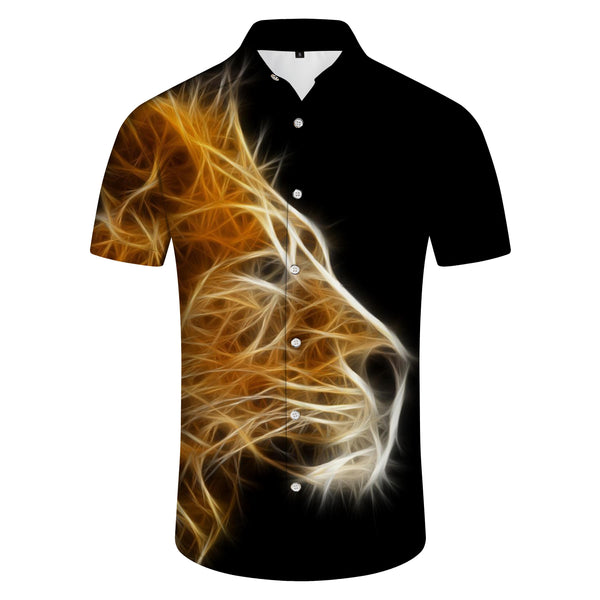 
Super cool pattern black abstract hawaiian button down lion print sleeve shirt top casual mens clothing casual
                