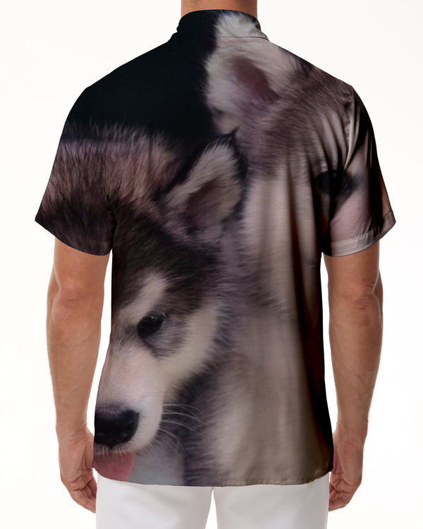 
Husky Print Casual Fashion Beach Summer Shirt Men's Short Sleeve Button Top Shirt Cute
                