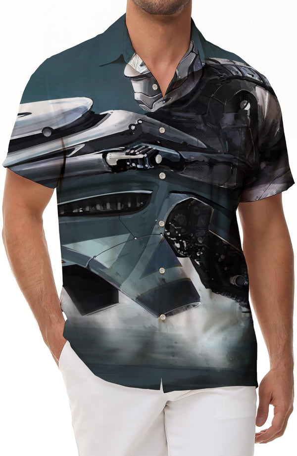 Alien Fighter Car Polyester Short Sleeve Shirt Hawaiian Button Short Sleeve Shirt Loose Daily Vacation Travel Men's Shirt Short Sleeve