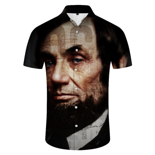 
Abraham Lincoln portrait men's casual short-sleeved shirt for daily travel short-sleeved tropical four seasons Hawaiian short-sleeved shirt top
                