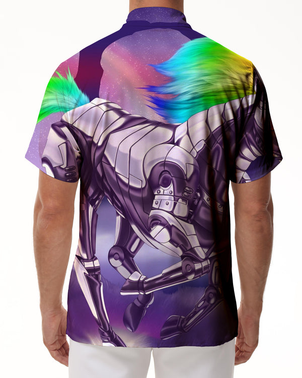 
Mechanical Purple Unicorn Men's Short Sleeve Shirt Button Down Hawaiian Shirt Perfect for Summer Beaches
                