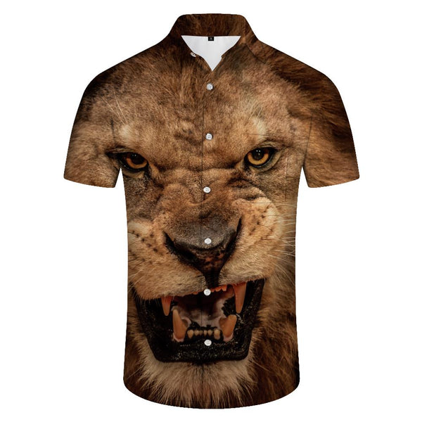 
Cool Fierce Lion Style Graphic Short Sleeve Button-Up Beach Shirt Tropical Hawaiian Button-Up Lapel Short Sleeve Shirt
                
