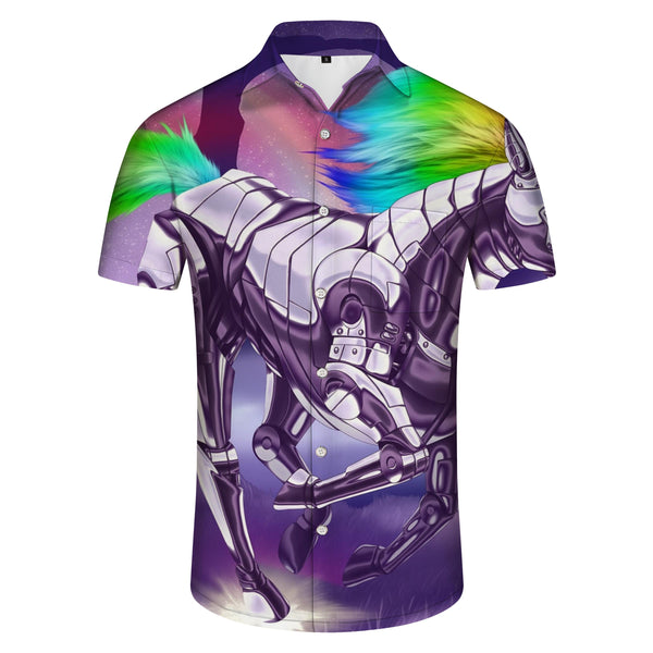 
Mechanical Purple Unicorn Men's Short Sleeve Shirt Button Down Hawaiian Shirt Perfect for Summer Beaches
                
