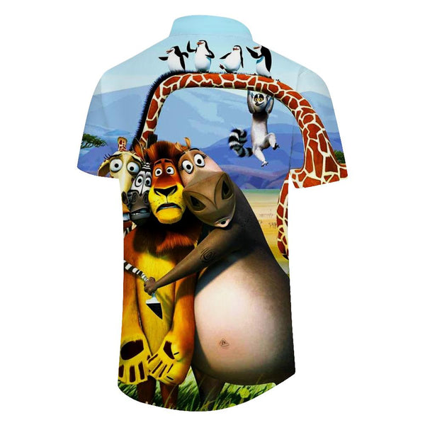
Funny Animal World Hawaii Print Short Sleeve Summer Casual Short Sleeve Shirt Street Fashion Lapel Button Men's Clothing
                
