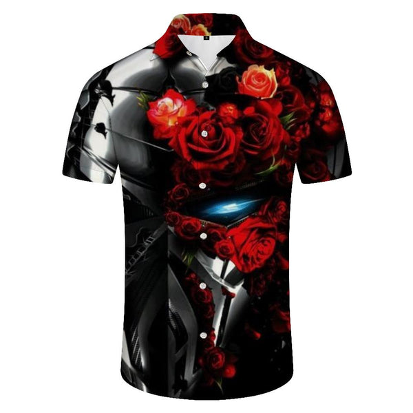 
Summer Men's Gothic Skull Vintage Rose Flower Print Shirt Lapel Button Short Sleeve Shirt Holiday Party Beach Top
                