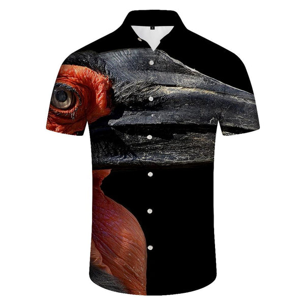 
Black mouth personalized abstract red bird shirt short sleeve summer men's pocket loose classic fashion casual
                