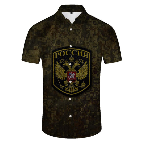 
Camouflage Men's Digital Printing Russian Logo Short Sleeve Casual Loose Lapel Russian Flag Short Sleeve Sports Top Beach Clothing
                